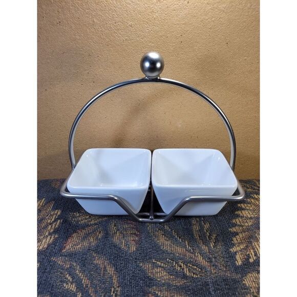 Pampered Chef Small Caddy with Two Simple Addition White Bowls - Picture 4 of 9